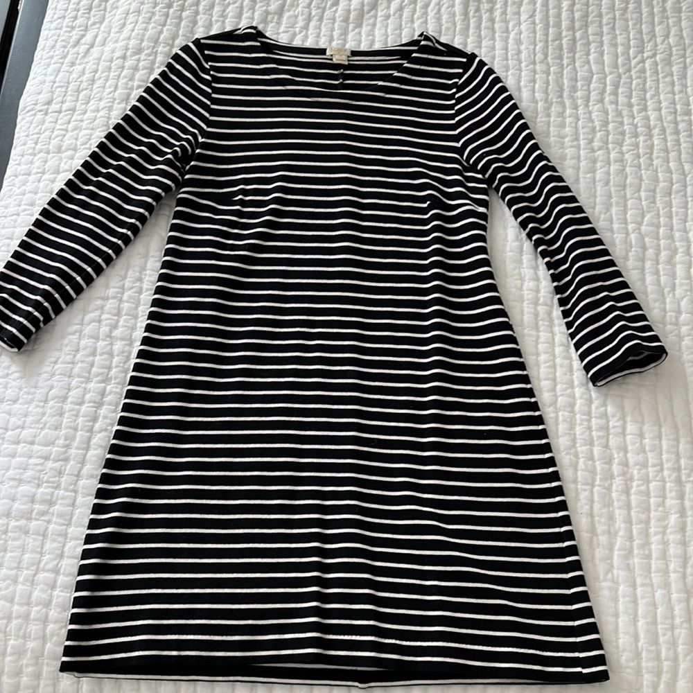Navy and white striped j crew 3/4 sleeve dress
